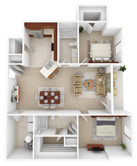Floor plan for 2 beds, 2 baths, 1128 sqft